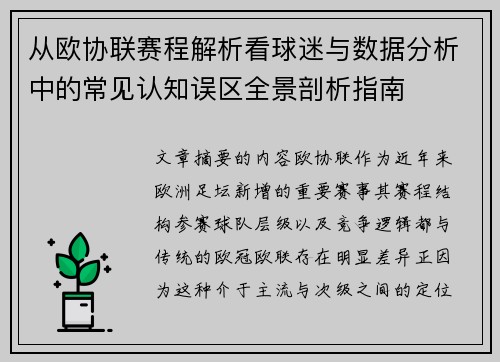 从欧协联赛程解析看球迷与数据分析中的常见认知误区全景剖析指南